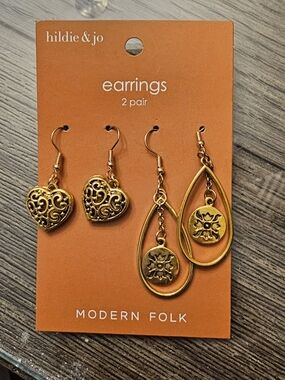 hildie & jo Gold-Tone Heart and Teardrop Earrings - 2 Pair